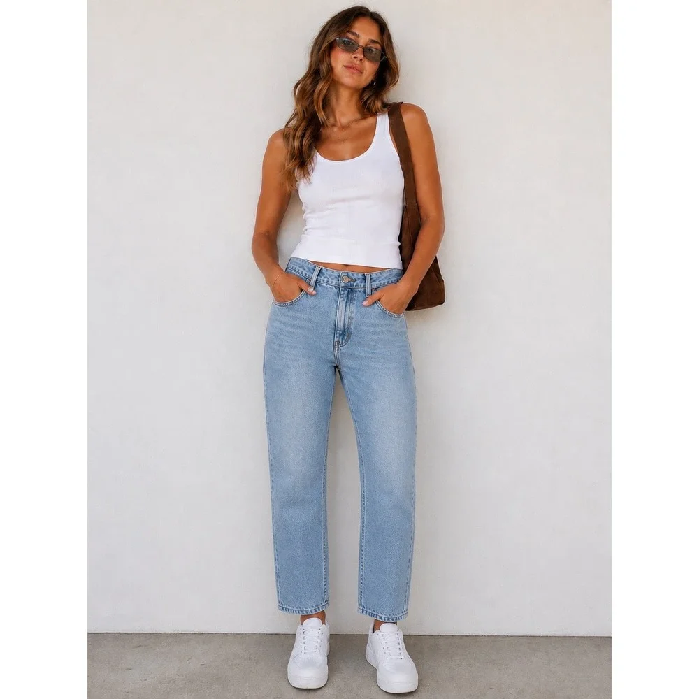Wild Fable 16 Jeans High Rise Straight Ankle Stretch Light Blue Denim Boho Basic